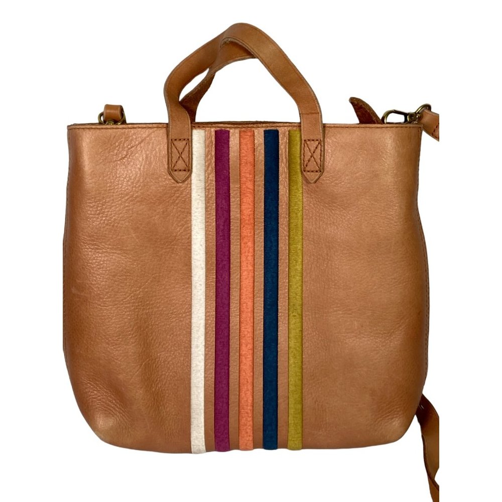 Madewell women's Transport Stripe embroidered bag saddle brown zip top crossbody